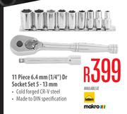 11 Piece 6.4mm (1/4") Dr Socket Set 5 - 13mm