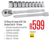 12 Piece 9.5mm (3/5") Dr Socket Set 8-19mm