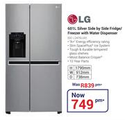 LG 601Ltr Silver Side By Side Fridge/Freezer With Water Dispenser GC-L247SLUV