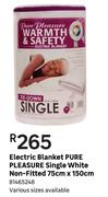 Pure Pleasure Electric Blanket Single White Non Fitted 75cm x 150cm 81465248