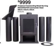 Megamaster Commander Steel Fireplace Freestanding Wood Burning 58cm x 45cm x 93cm 81484250