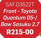 Safeline Disc Pads Front For Toyota Quantum 05-/Baw Sasuku 2.7 SAF.D3522T