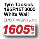 Tackies Tyre 195R15T3000 White Wall EMS.TKWSW15003-Each