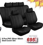 9 Pce PVC Silver Stitch Seat Cover Set FED.TY2253-Per Set