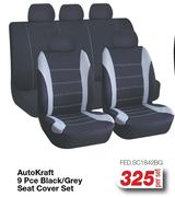 Auto Kraft 9Pce Black/Grey Seat Cover Set FED.SC1842BG-Per Set