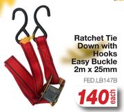 Ratchet Tie Down With Hooks Easy Buckle 2m x 25mm FED.LB147B-Each