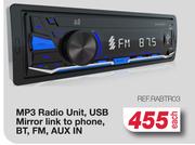 RA MP3 Radio Unit, USB Mirror Link To Phone, BT, FM, Aux In REF.RABTR03-Each
