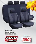 Auto Kraft 9 Pce Black Seat Cover Set FED.SC1881-Per Set