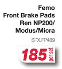 Femo Front Brake Pads Ren NP200/Modus.Micra (SPX.FP489)-Per Set