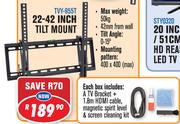 22-42" LCD & LED TV Tilt Mount Bracket TVY-955T