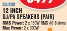 Dixon 12" DJ/PA Speakers(Pair) SDJ201