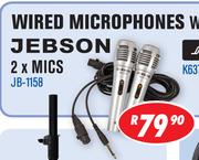 Jebson Wired Microphones With Leads 2 x Mics JB-1158