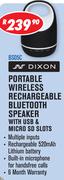 Dixon Portable Wireless Rechargeable Bluetooth Speaker With USB & Micro SD Slots BS05C
