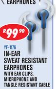 Dixon In-Ear Sweat Resistant Earphones With Ear Clips, Microphone And Tangle Resistant Cable YF-1176