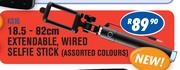 18.5-82Cm Extendable, Wired Selfie Stick Assorted Colours KS16