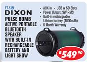 Dixon Pulse Bomb Active Portable Bluetooth Speaker With Built In Rechargeable Battery And Light Show