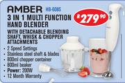 Amber 3 In 1 Multi Function Hand Blender With Detachable Blending Shaft,Whisk & Chopper Attachment