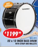 Sanchez 22 x 12 Inch Bass Drum With Strap & Mallets MDC-2212