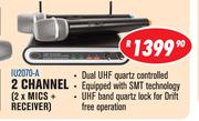 Dixon 2 Channel 2 x Mics + Receiver UHF Wireless Microphone Sets