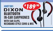 Dixon Bluetooth In Ear Earphones With Ear Clips, Neckband Style Cord & Mic