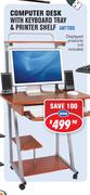 Computer Desk With Keyboard Tray & Printer Shelf