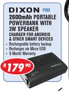 Dixon 2600Mah Portable Powerbank With 3W Speaker Charger For Android & Other Smart Device