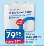 Clicks Or Snow Soft 2 Ply Toilet Paper-18 Rolls Pack