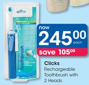 Clicks Rechargeable Toothbrush With 2 Heads