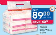 Clicks Baby Wipes-6x80's Pack