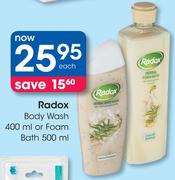 Radox Body Wash 400ml Or Foam Bath 500ml-Each