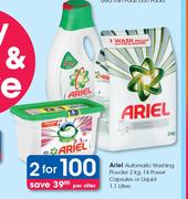 Ariel Automatic Washing Powder 2kg, 14 Power Capsules Or Liquid 1.1Liters-For 2 Per Offer