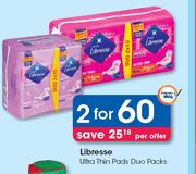 Libresse Ultra Thin Pads Duo Packs-For 2 Per Offer