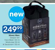 Nivea Man Deeper Set:Face Wash-100ml, Moisturiser-50ml & Deodorant-150ml Per Set