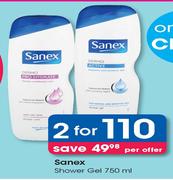 Sanex Shower Gel-2x750ml Per Offer