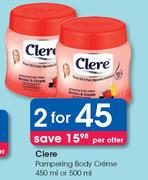 Clere Pampering Body Creme-2 x 450ml Or 500ml