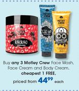 Motley Crew Face Wash, Face Cream & Body Cream-Each