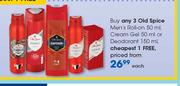 Old Spice Men's Roll On-50ml,Cream Gel-50ml Or Deodorant-150ml Each