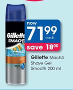 Gillette Mach3 Shave Gel Smooth-200ml Each