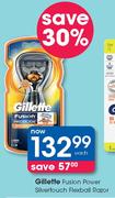 Gillette Fusion Power Silver Touch Flexball Razor-Each