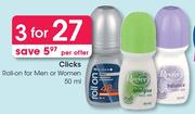 Clicks Roll-On For Men Or Women-3x50ml