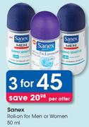 Sanex Roll-On For Men Or Women-3x50ml