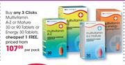 Clicks Multivitamin A-Z Or Mature 30 Or 90 Tablets Or Energy 30 Tablets-Per Pack