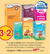 Clicks Kids Chewable Omega-3 Multivitamin Gummies,Kiddy-Vit Drops,Cod Liver Oil Emulsion Or Vitamin 