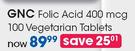 GNC Folic Acid 400 Mcg 100 Vegetarian Tablets-Per Pack