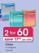 Clicks Condoms 3 Pack-For 2
