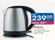 Safeway 1.7Ltr 360 Degree Cordless Stainless Steel Kettle-Each