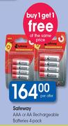 Safeway AAA Or AA Rechargeable Batteries 4 Pack-Per Offer