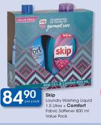 Skip Laundry Washing Liquid-1.5Ltr + Comfort Fabric Softener 800ml Value Pack-Per Pack