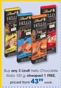 Lindt Hello Chocolate Slabs-100g Each