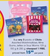 Clicks Assorted Marshmallows, Wine Gums, Jellies Or Sour Worms-125g, 150g & 250g Per Pack